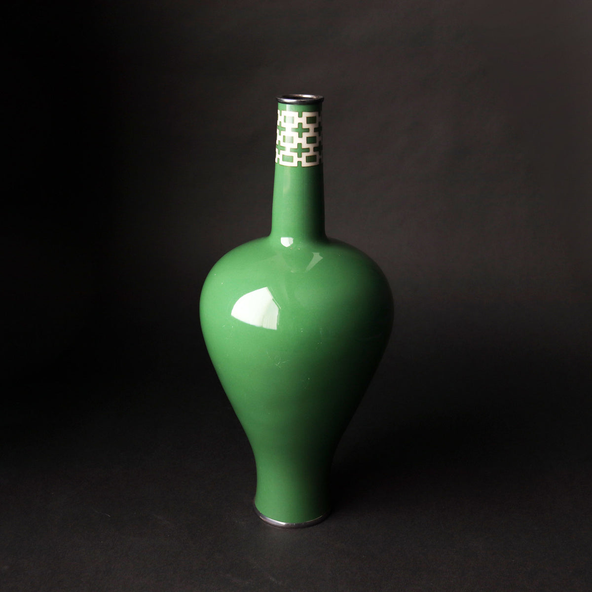 七寶緑釉抽象文花瓶 安藤七宝店謹製 [k0431] Cloisonne green glazed