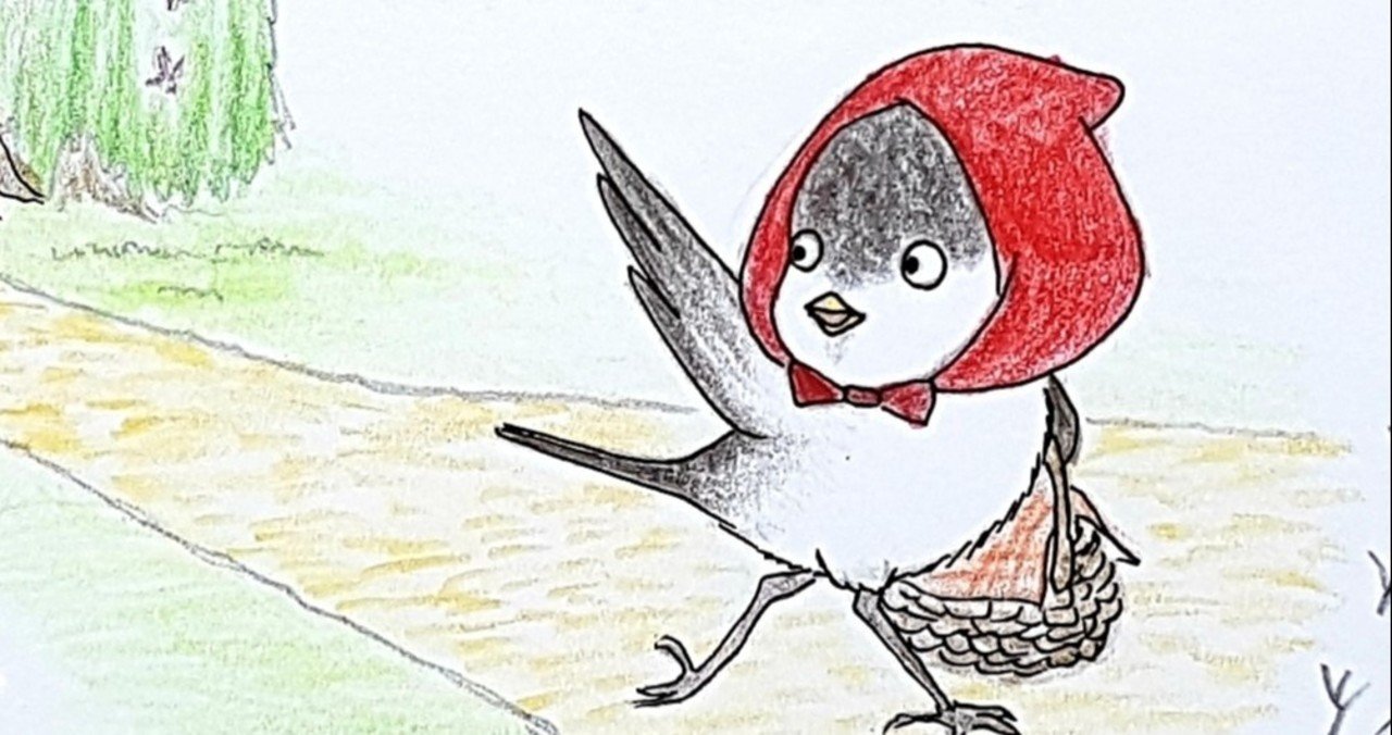 油絵 専用 小鳥さんのかくれんぼ1 見つけようとしている小鳥 油絵