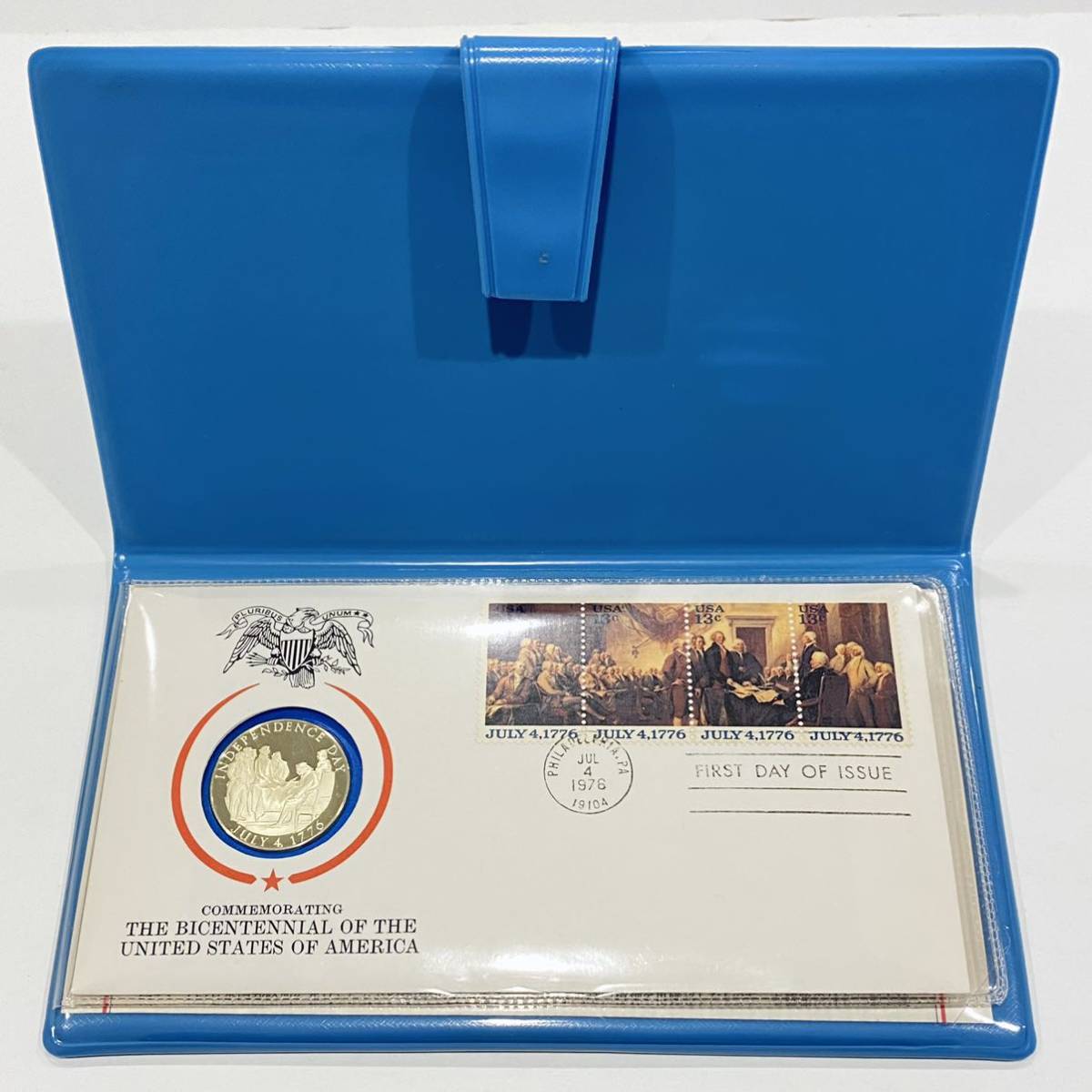 アメリカ合衆国建国200周年特別記念セット、消印切手と純銀メダル付き
