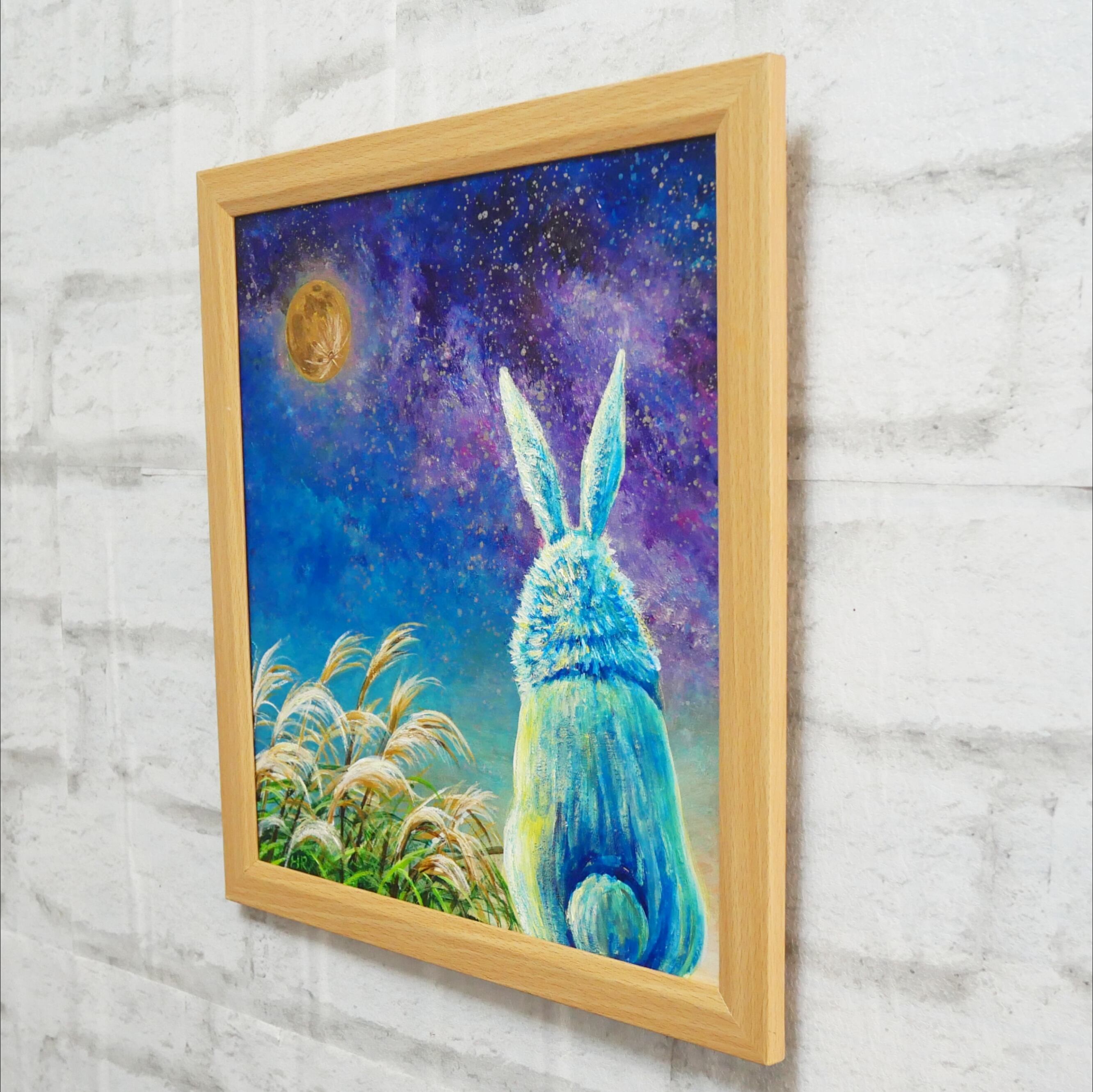 油絵 絵画 【オレンジ月のうさぎ】 【公式通販】