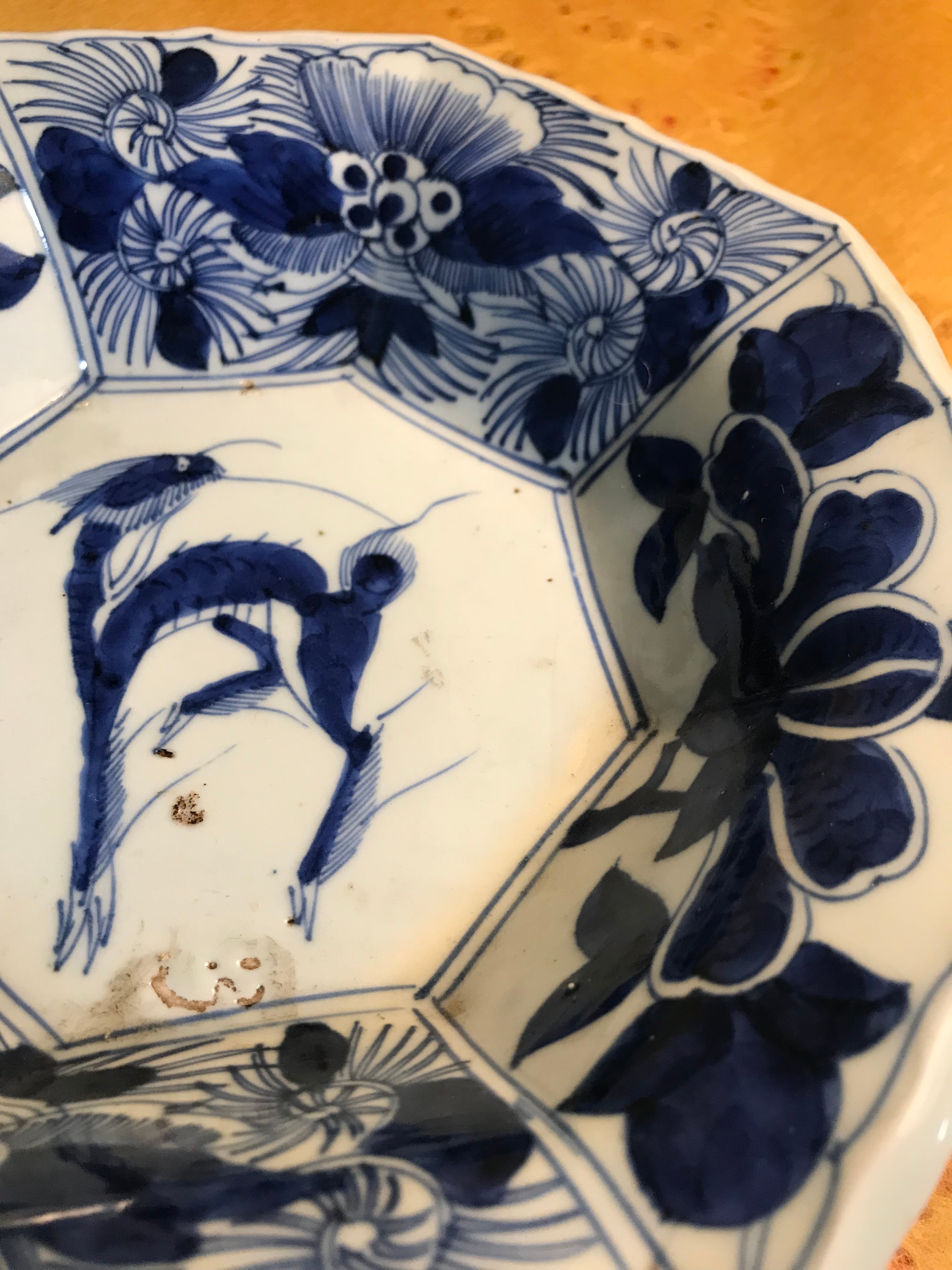 古伊万里 八角皿 椿文・瑞獣文 染付 Antique Ko-Imari Octagonal Dish