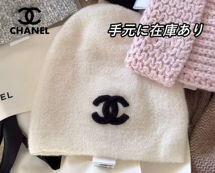シャネル ニットキャップ ビーニー 24B CHANEL ホワイト 白 ニット帽
