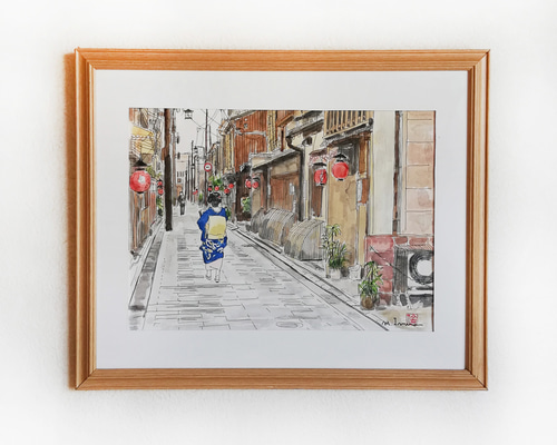 原画「京都 祇園街」水彩画工房 絵画 京の水彩画工房 みちや 通販