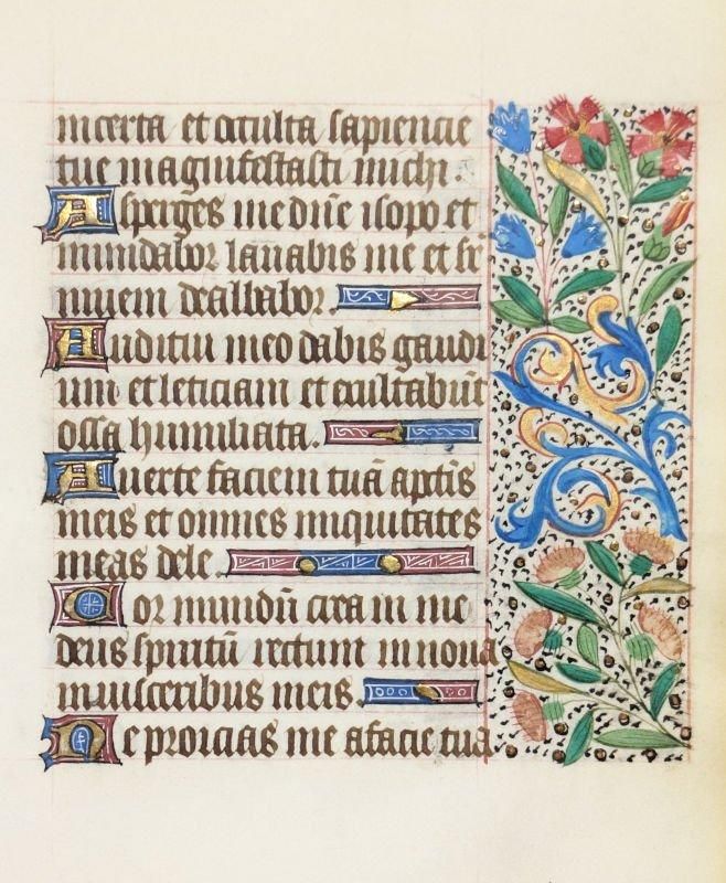 時祷書 装飾写本 フランス 零葉 c.a.1470年 D - アンティーク楽譜や