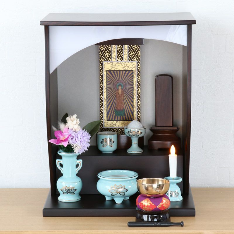 仏具 セット 青磁金蓮 陶器5点+おりんセット 香炉灰・マッチ付き