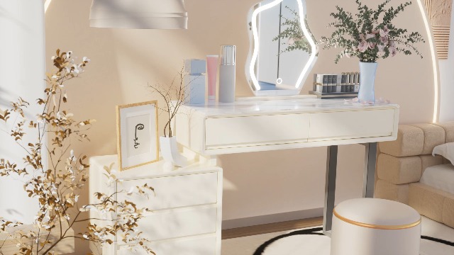 Amazon｜ドレッサー4点セット テーブル 女優LEDミラー 100cm幅員