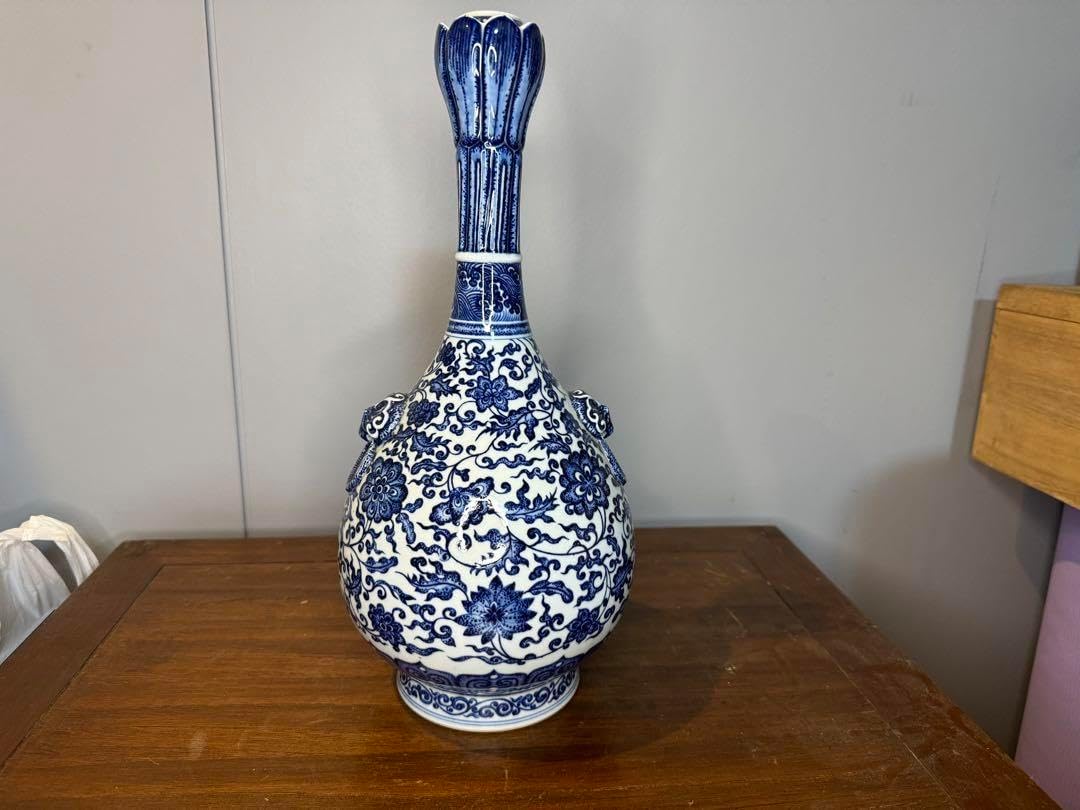 中国 染付草花文壶時代 青花 大壺 花瓶 古董 中国 染付草花