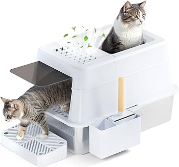 Amazon | FRETONBA 猫 トイレ 大型 フリップオープン式 ステンレス製