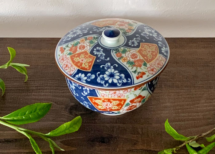 湯呑 おしゃれ 染錦扇花 蓋付湯呑 蓋付 汲出 有田焼 200cc 日本製