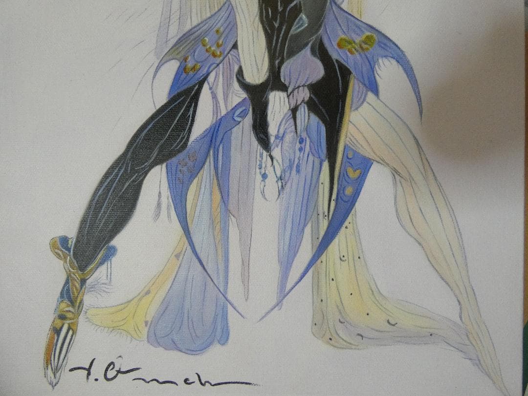 絵画 油彩 天野喜孝「人物」 サイン F6 額装済み 肉筆手描き