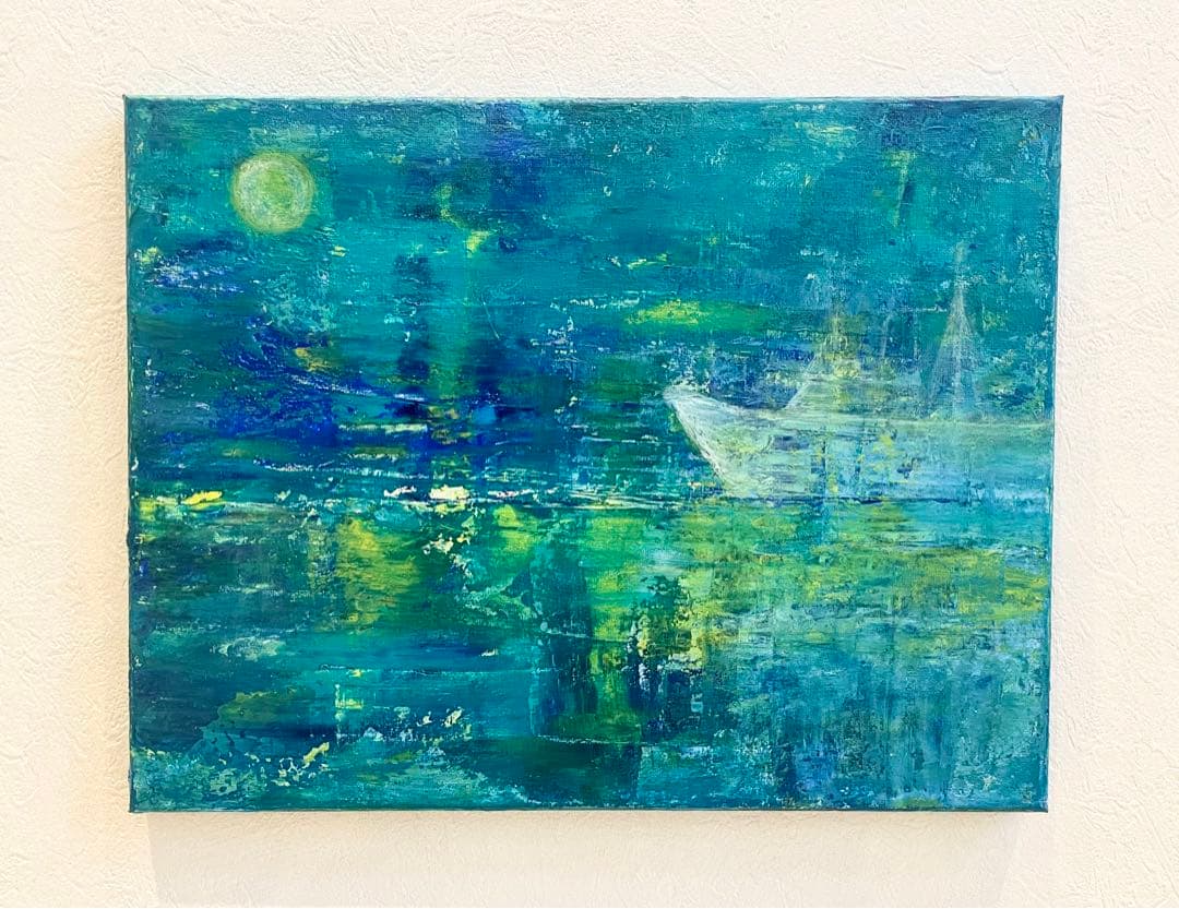 265 抽象画 アクリル画 原画 キャンバスボード F6 満月と哀愁の漁船 265 抽象画 アクリル画 原画 キャンバスボード F6 満月と哀愁の漁船