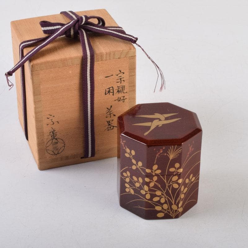 茶道具　山中塗　道場宗廣作　宗観好　一閑　八角茶器　共箱　V　8770 茶道具 山中塗 道場宗廣作 宗観好 一閑 八角茶器 共箱 V