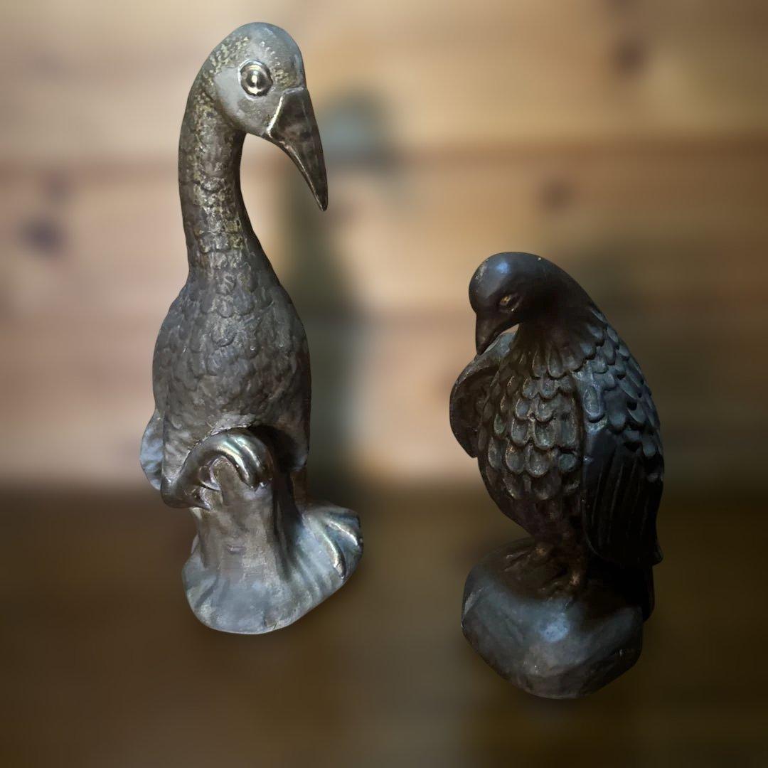 ヴィンテージ 木製 鳥の彫刻 ダークブラウン