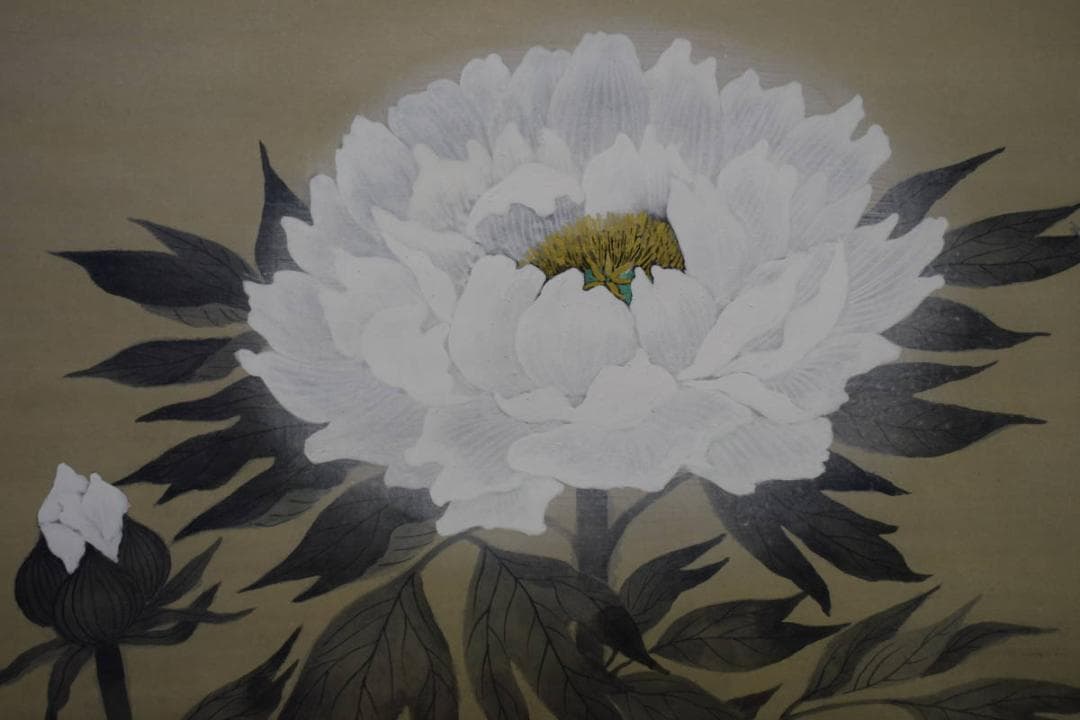真作/河原進/牡丹図/桐共箱付/布袋屋掛軸HE-922 真作⁄河原進⁄牡丹図⁄桐共箱付⁄布袋屋