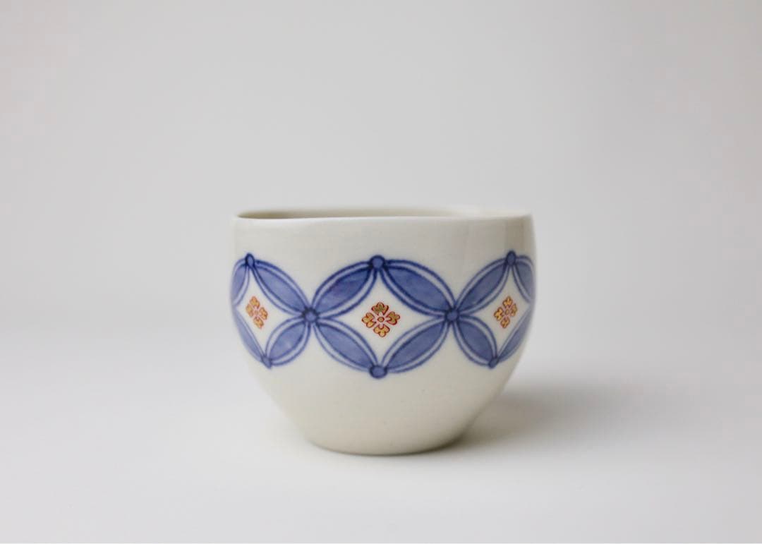 伊東陶山　七宝繋ぎ文　四方　猪口　ぐい呑　煎茶器　茶碗　茶器 10個