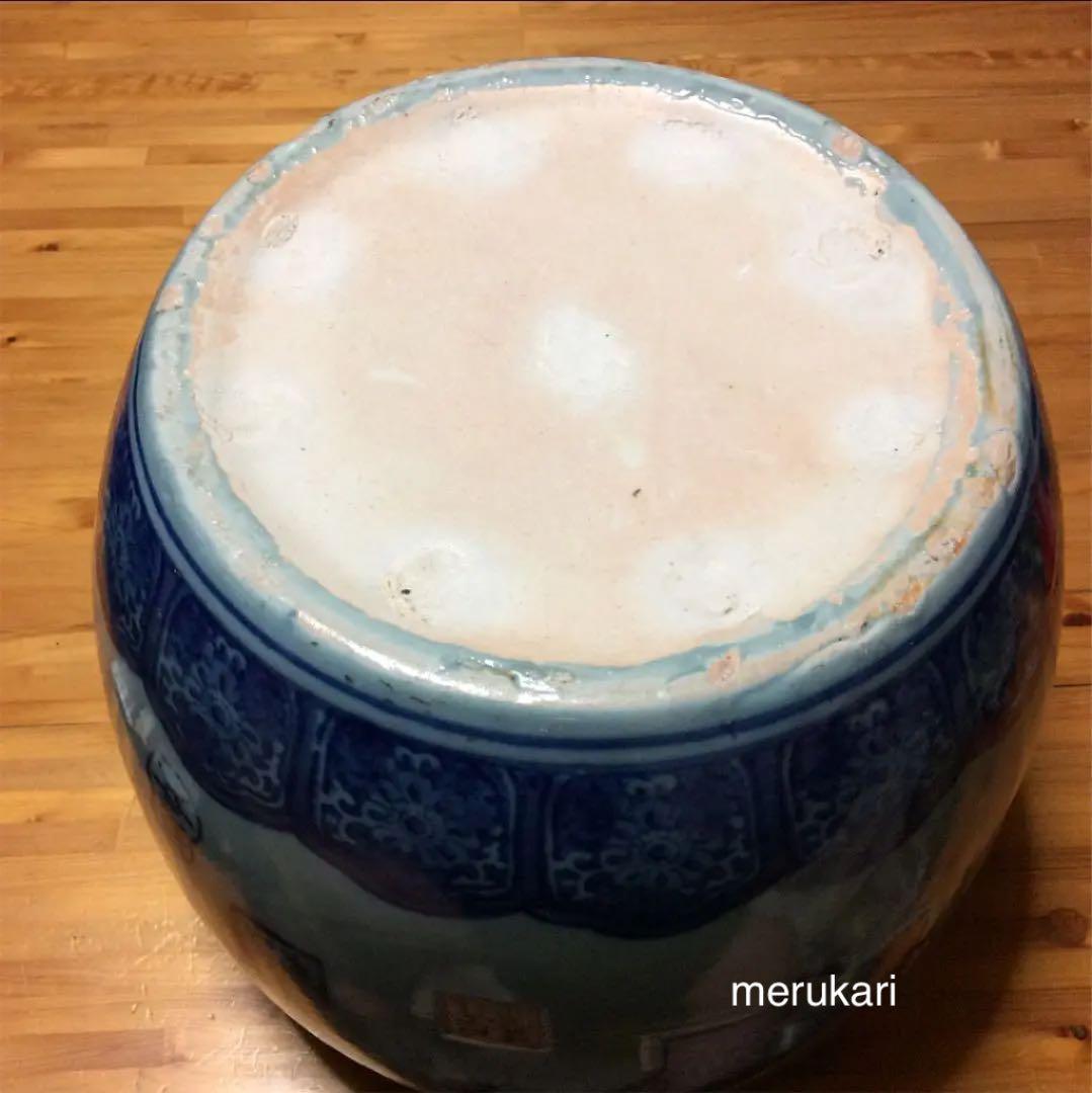 伊万里焼 染付 印判画 人名 窓画 火鉢 古玩 骨董 印判 染付 中鉢 呉須